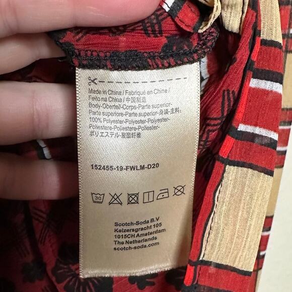 Scotch & Soda Les Filles Tartan Plaid Button Front Tie Blouse Women’s Large - Picture 7 of 9